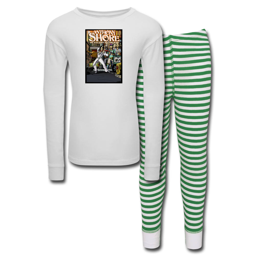 Anthony Shore "Comic Book" Kids’ Pajama Set - white/green stripe