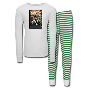 Open image in slideshow, Anthony Shore &quot;Comic Book&quot; Kids’ Pajama Set - white/green stripe
